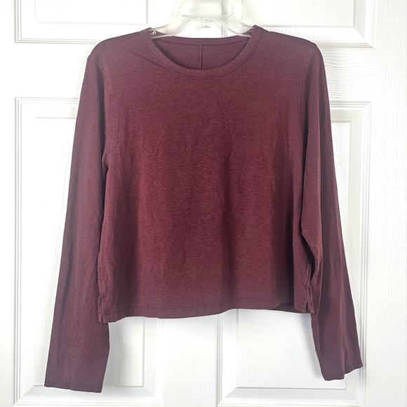 Lululemon‎ Classic Fit Cotton Blend Long Sleeve Shirt Red Merlot Size 8 - Picture 1 of 7